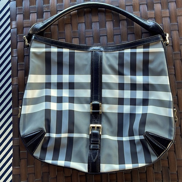 Rare Authentic Vintage Burberry White/Black/Gray Nylon Nova Check Hobo - Picture 3 of 12